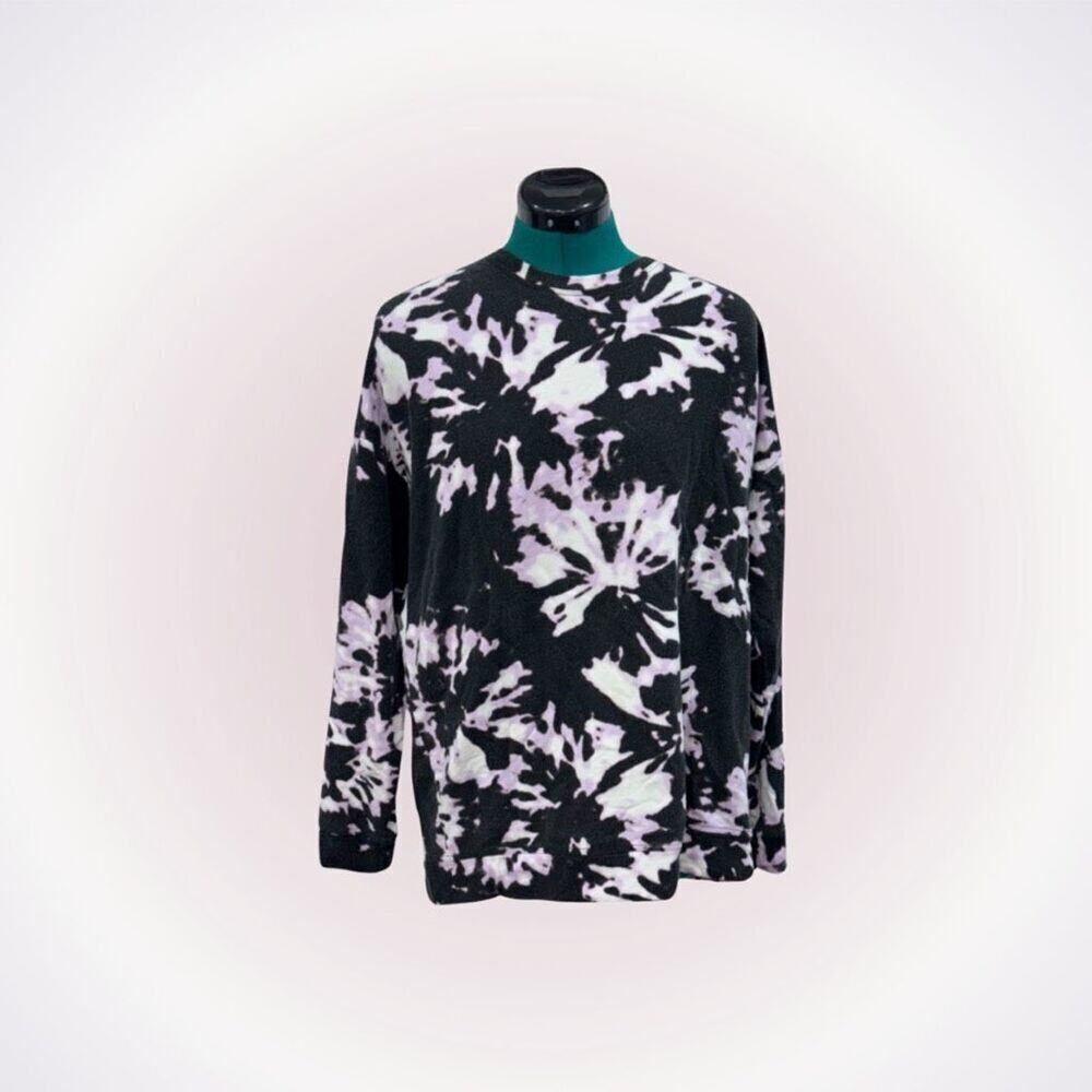 Athleta Black White and Pink Floral Print Sweater | Sz M